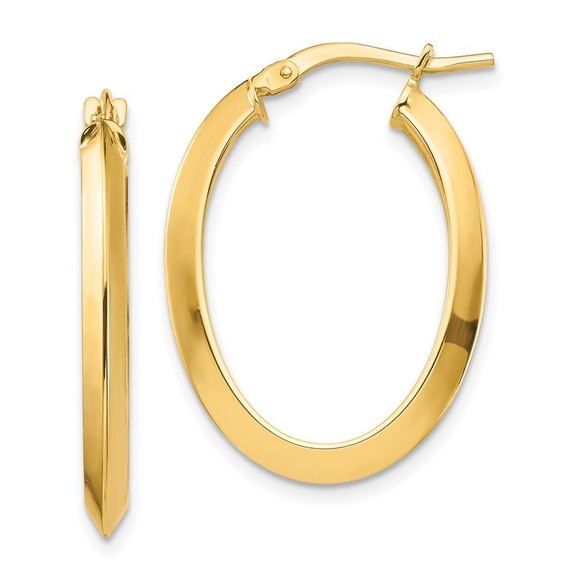 14k Polished 3.5mm Knife Edge Oval Hoop Earrings - Picture 1 of 4